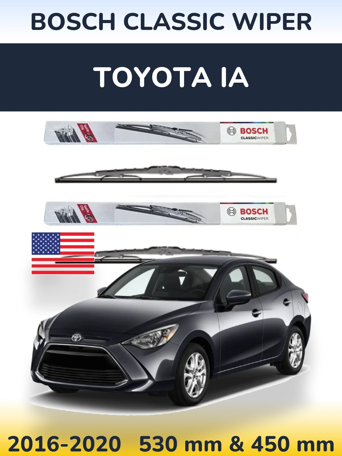 Sada předních stěračů BOSCH Classic Wiper 530 a 450 mm pro Toyota iA 2016-2020