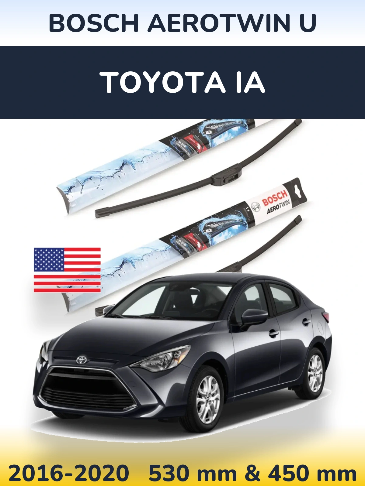 Sada předních stěračů BOSCH AeroTwin U 530 a 450 mm pro Toyota iA 2016-2020