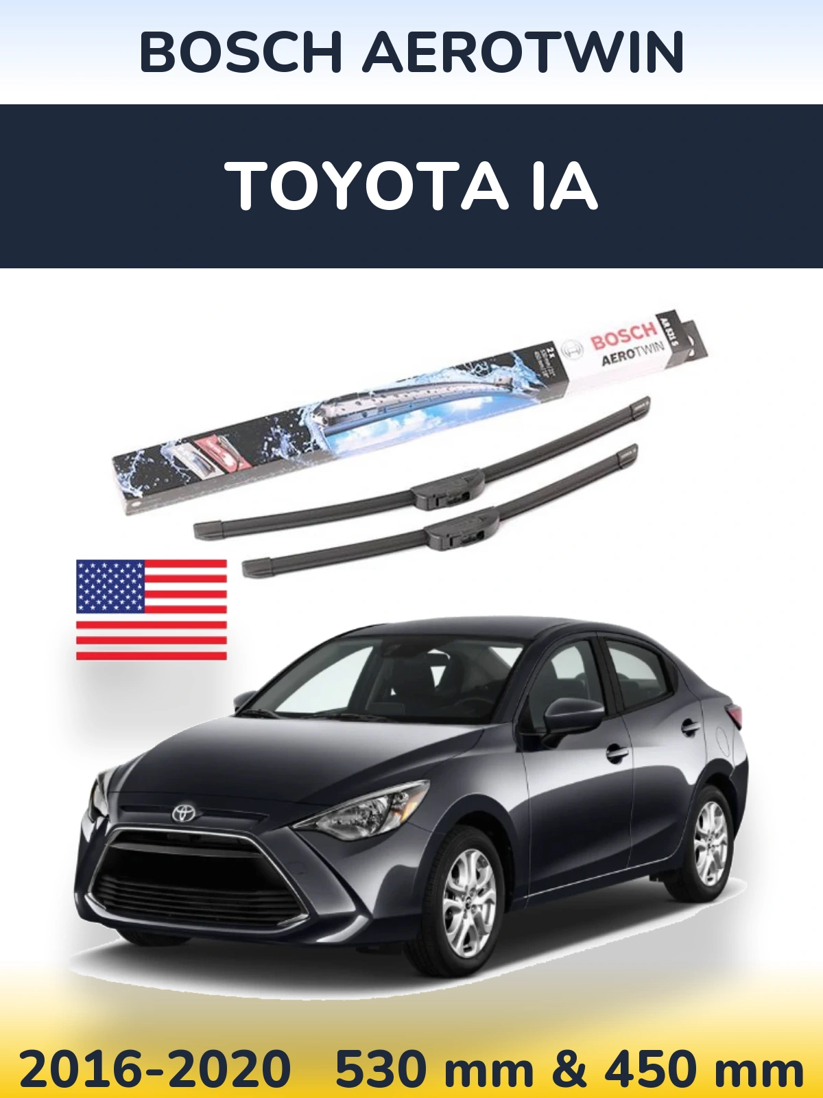 Комплект передніх щіток BOSCH AeroTwin 530 & 450 мм для Toyota iA 2016-2020
