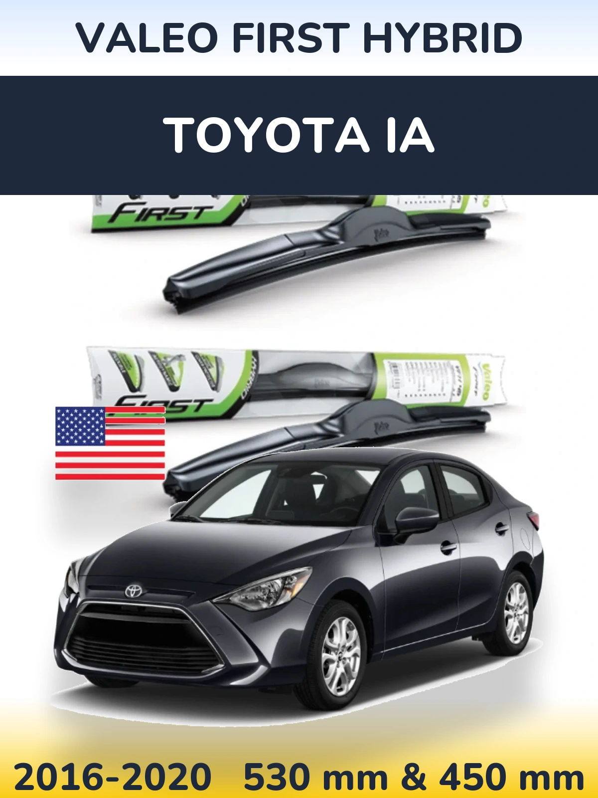 Sada předních stěračů Valeo First Hybrid 530 a 450 mm pro Toyota iA 2016-2020