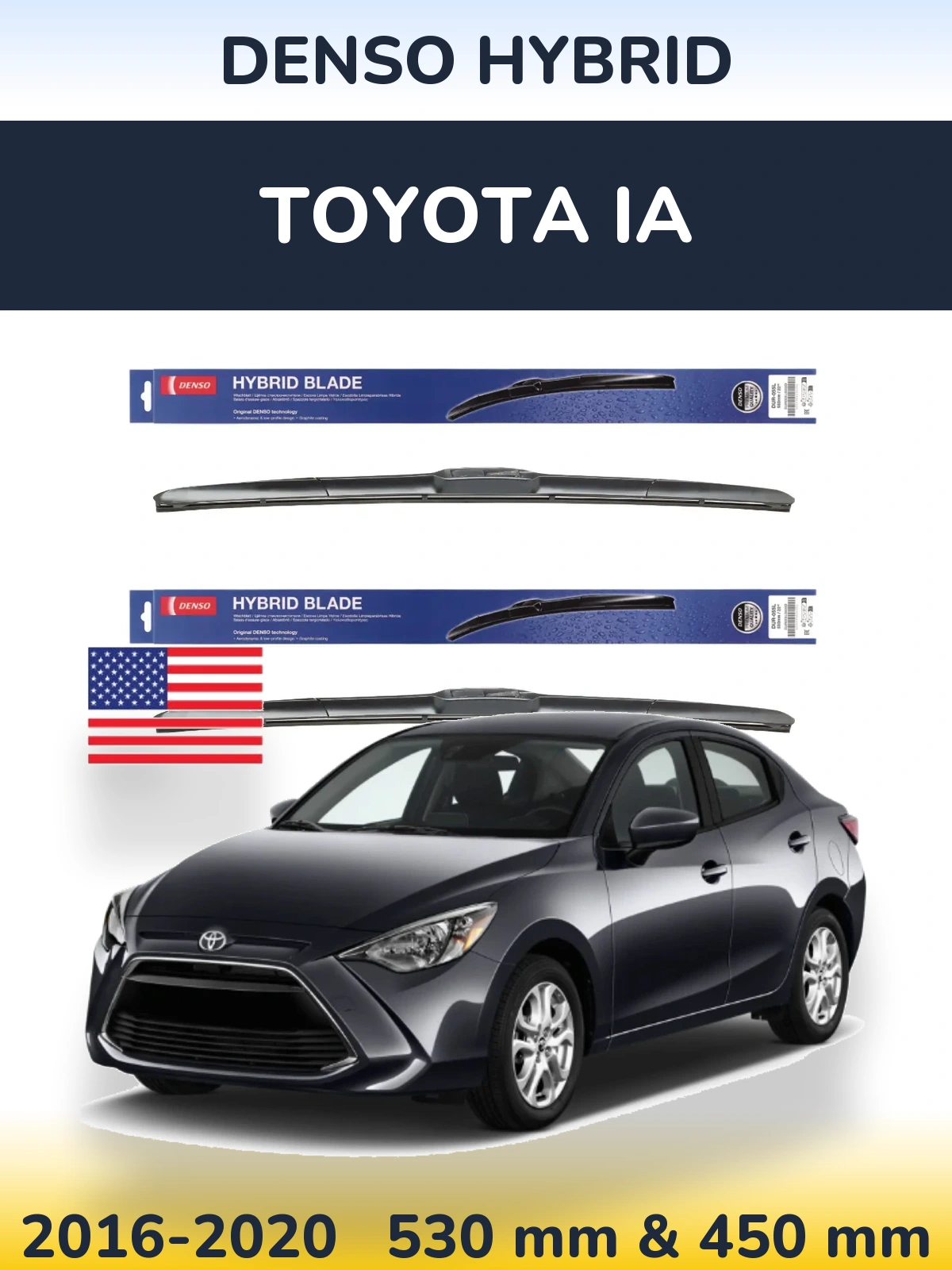 Sada předních stěračů Denso Hybrid 530 a 450 mm pro Toyota iA 2016-2020