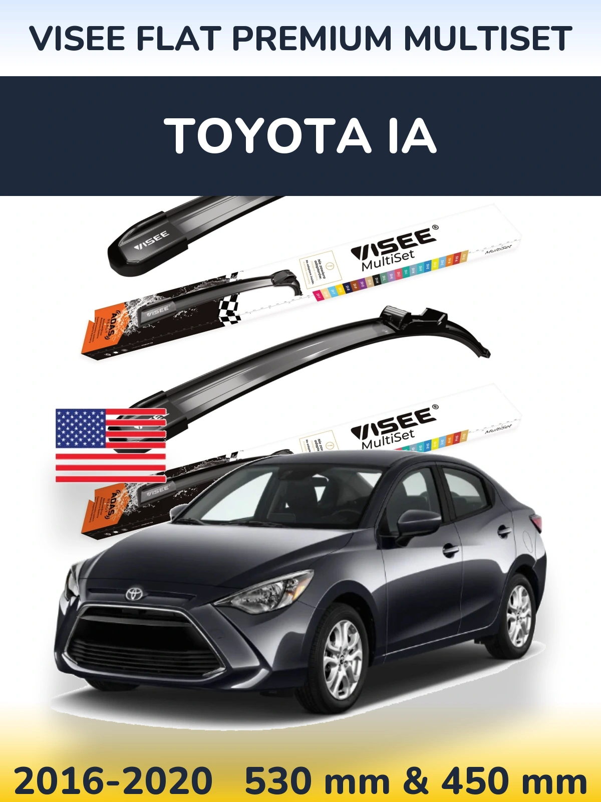 Sada předních stěračů VISEE FLAT PREMIUM MultiSet 530 a 450 mm pro Toyota iA 2016-2020
