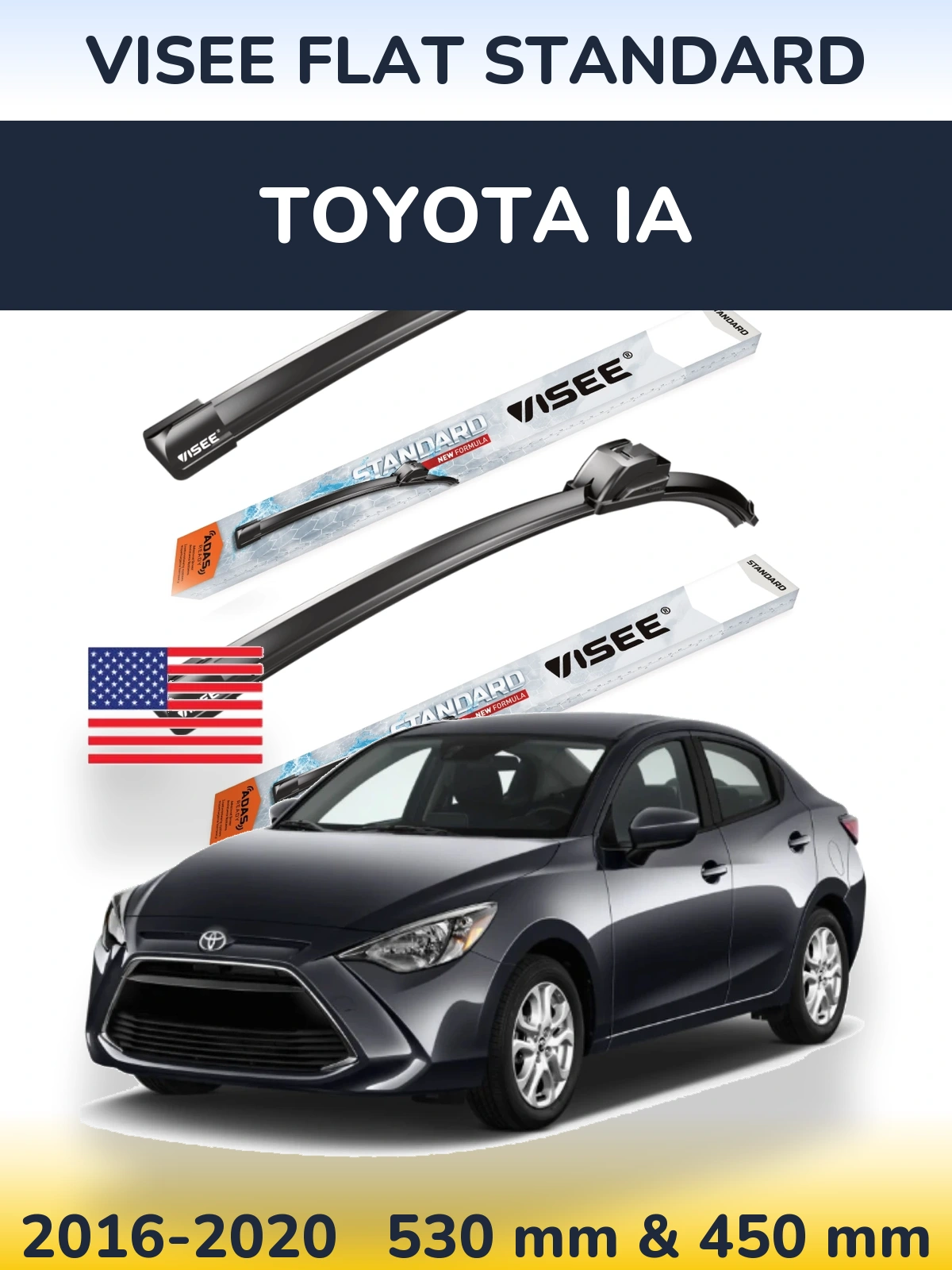 Sada předních stěračů VISEE FLAT STANDARD 530 a 450 mm pro Toyota iA 2016-2020