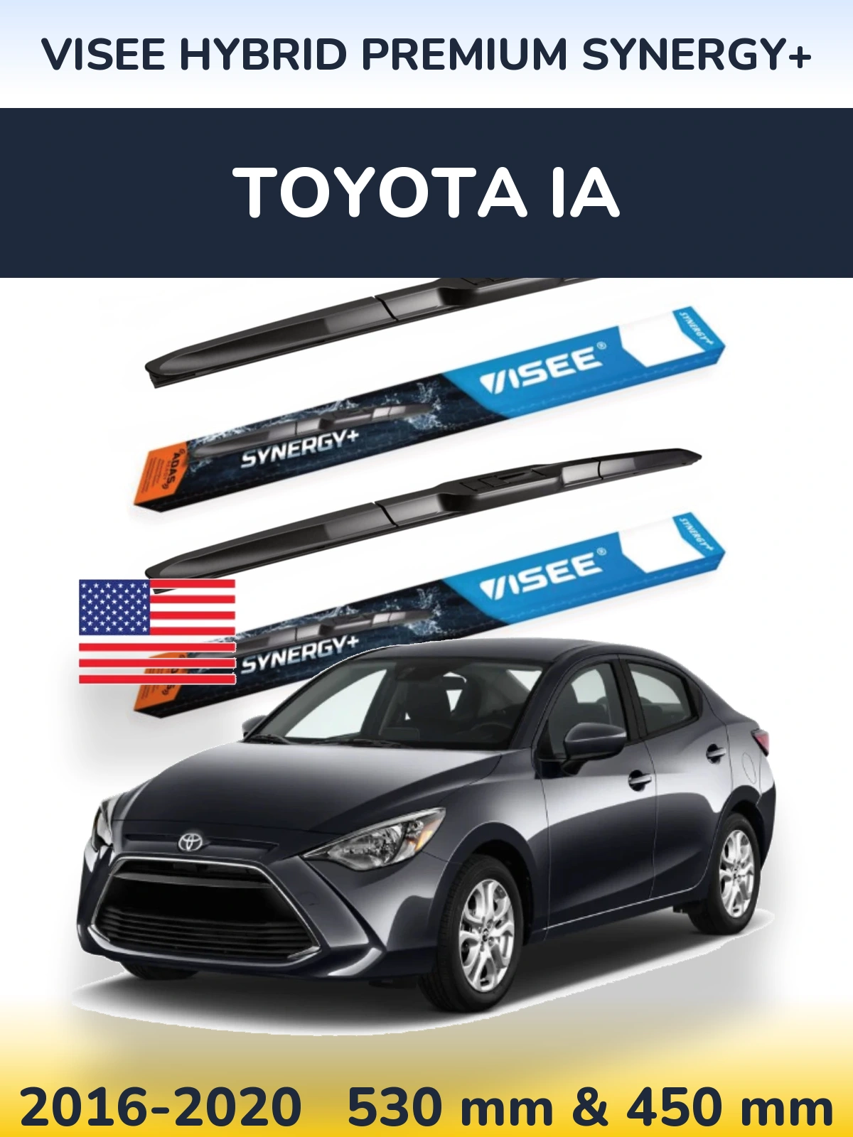 Sada předních stěračů VISEE HYBRID PREMIUM SYNERGY+ 530 a 450 mm pro Toyota iA 2016-2020