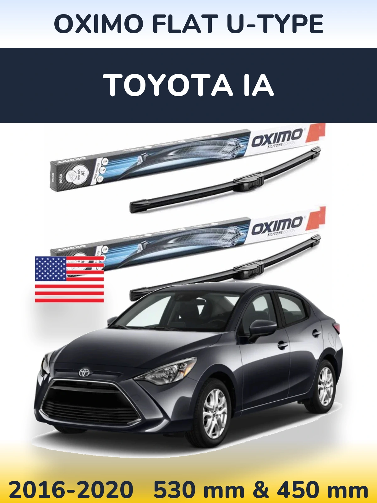 Sada předních stěračů Oximo Flat U-type 530 a 450 mm pro Toyota iA 2016-2020