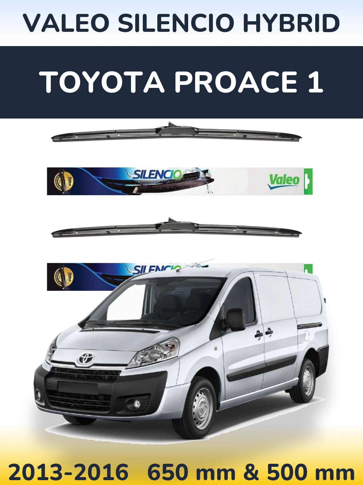 Sada předních stěračů Valeo Silencio Hybrid 650 a 500 mm pro Toyota ProAce 1 2013-2016