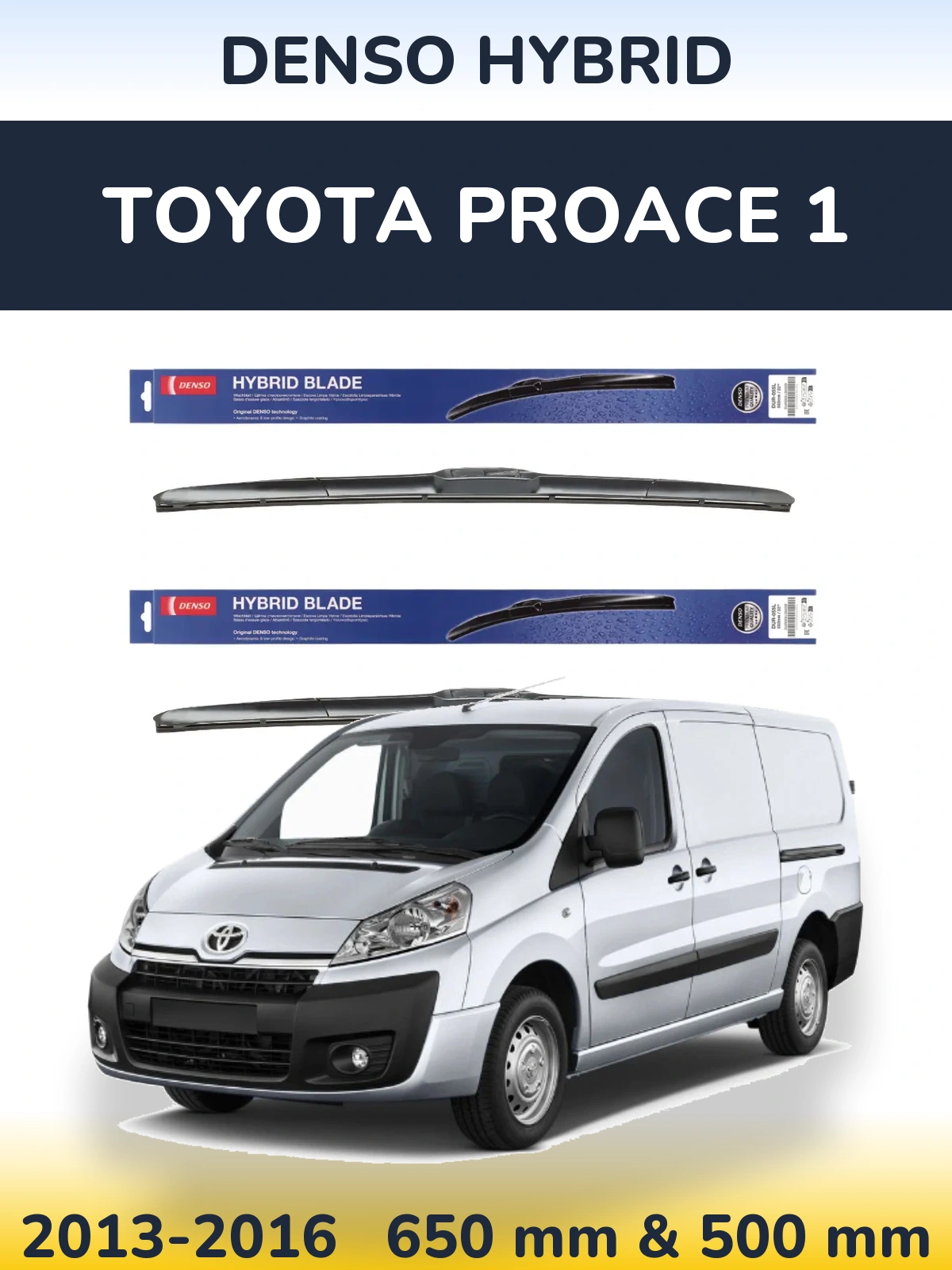 Sada předních stěračů Denso Hybrid 650 a 500 mm pro Toyota ProAce 1 2013-2016