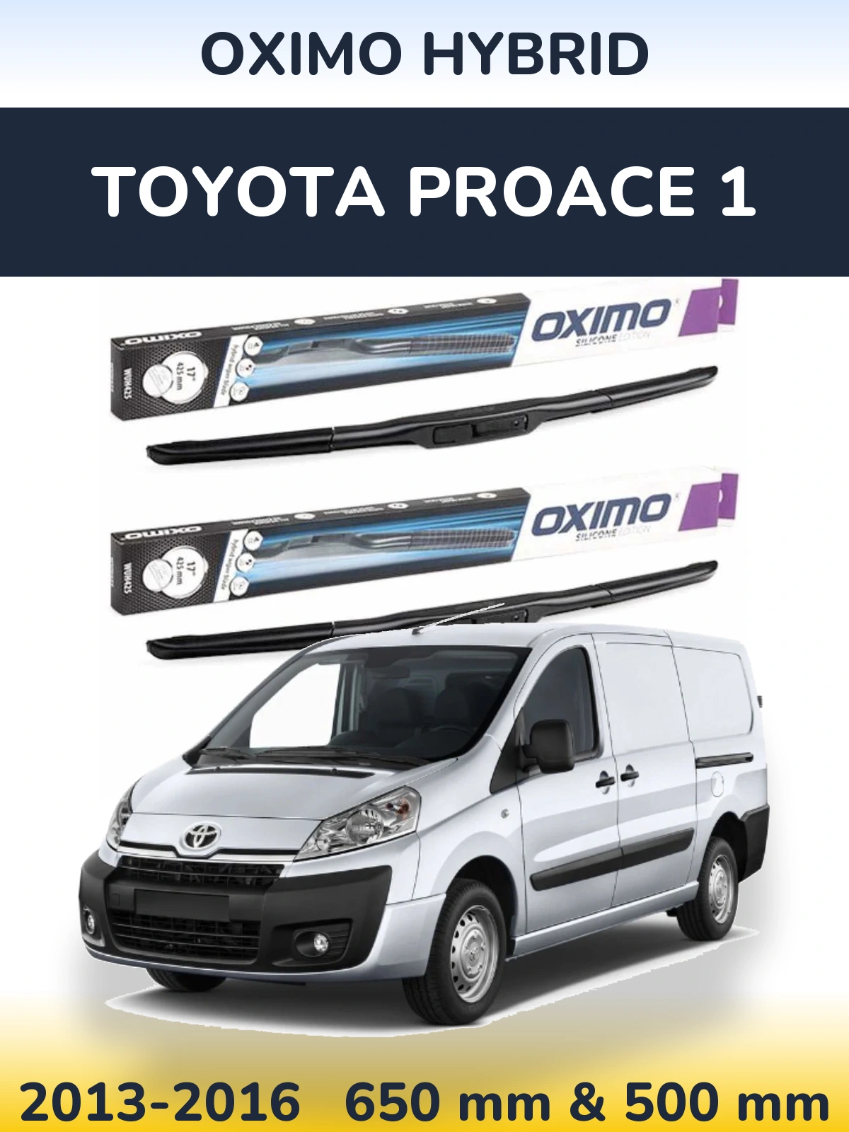 Sada předních stěračů Oximo Hybrid 650 a 500 mm pro Toyota ProAce 1 2013-2016