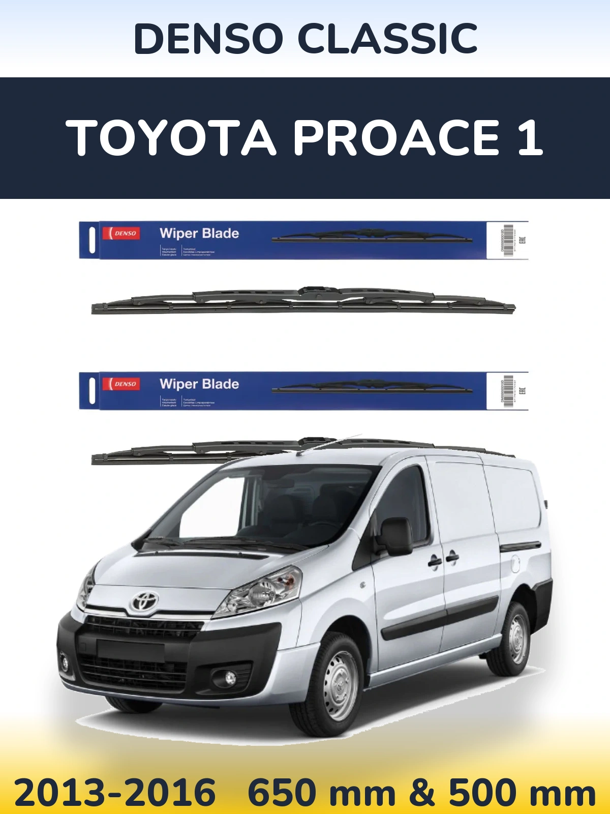 Sada předních stěračů Denso Classic 650 a 500 mm pro Toyota ProAce 1 2013-2016