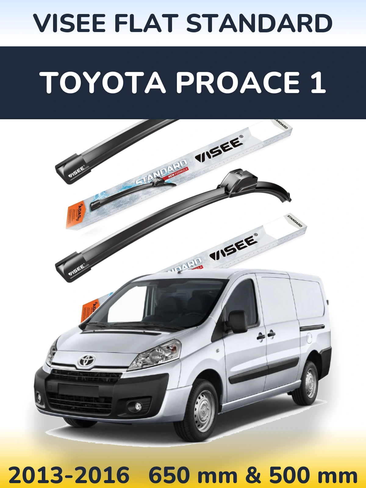 Sada předních stěračů VISEE FLAT STANDARD 650 a 500 mm pro Toyota ProAce 1 2013-2016