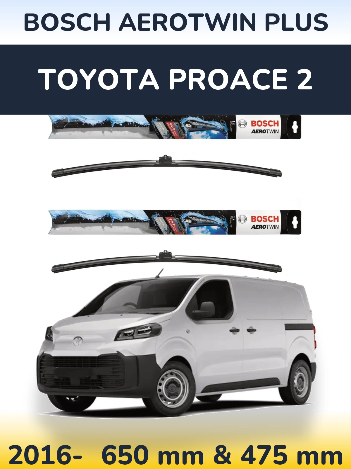 Sada předních stěračů BOSCH AeroTwin Plus 650 a 475 mm pro Toyota ProAce 2 2016-2026