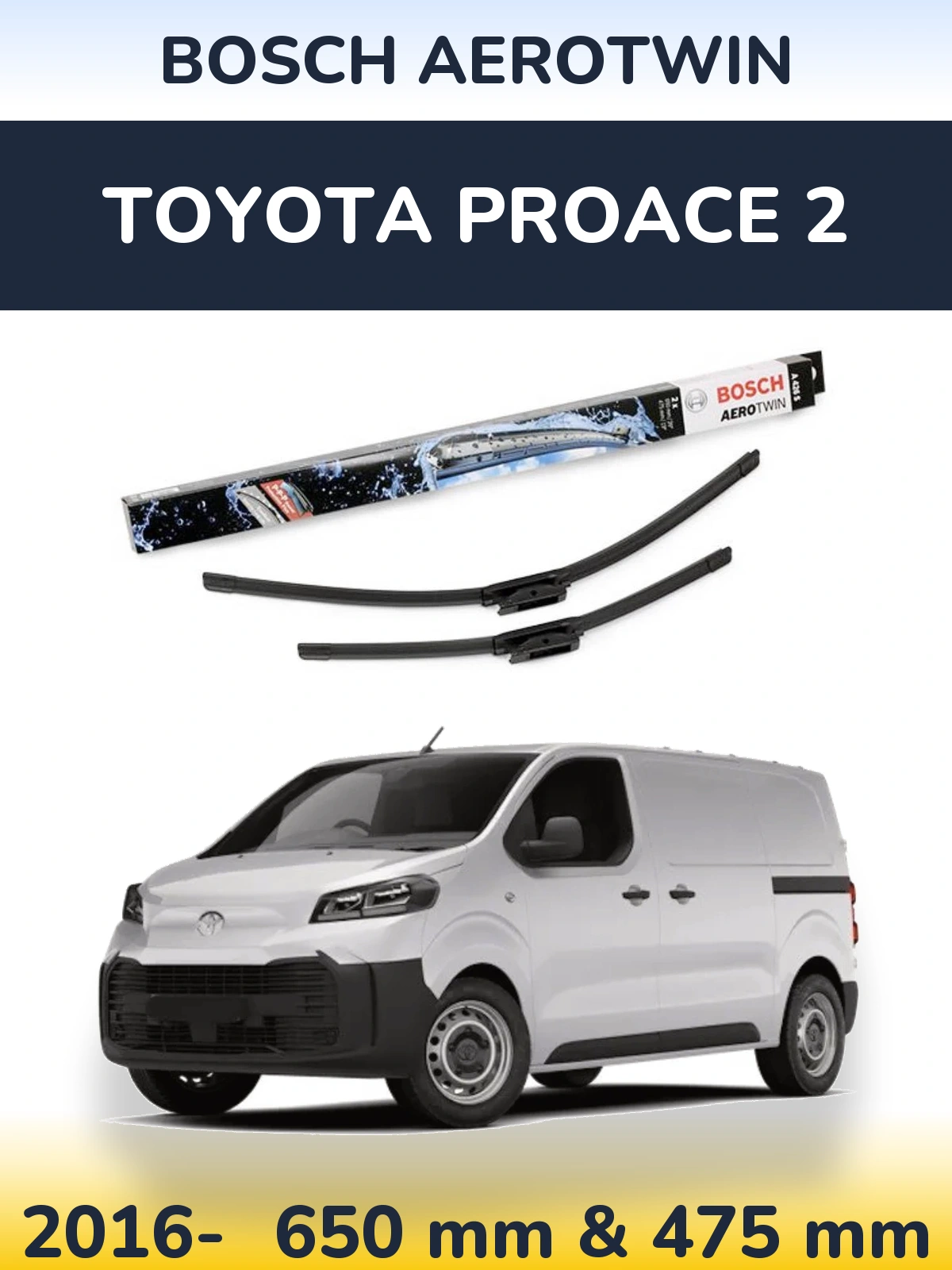 Sada předních stěračů BOSCH AeroTwin 650 a 475 mm pro Toyota ProAce 2 2016-2026