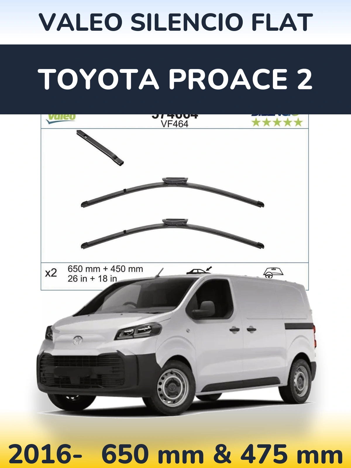 Sada předních stěračů Valeo Silencio Flat 650 a 450 mm pro Toyota ProAce 2 2016-2026