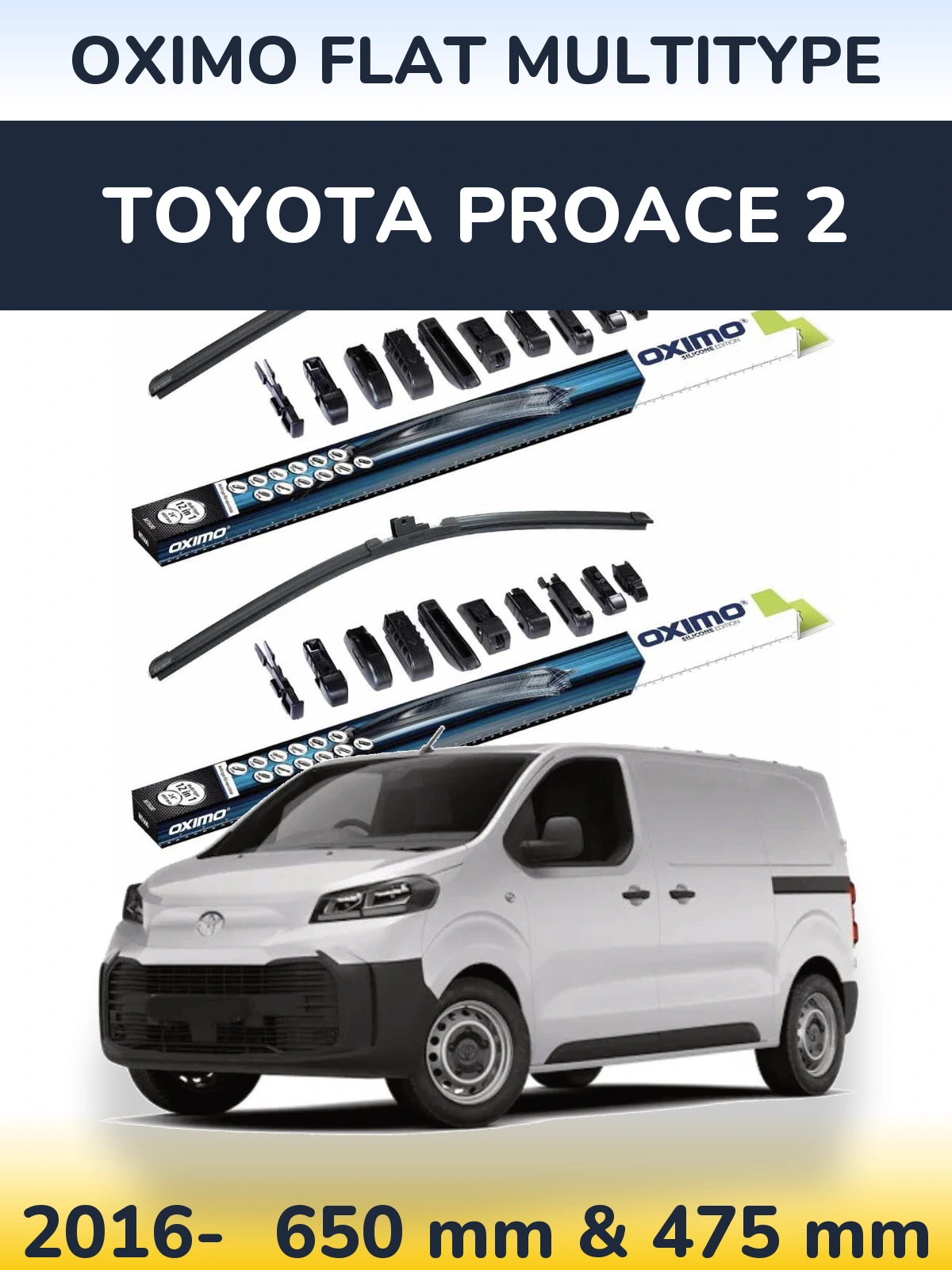 Sada předních stěračů Oximo Flat MultiType 650 a 475 mm pro Toyota ProAce 2 2016-2026