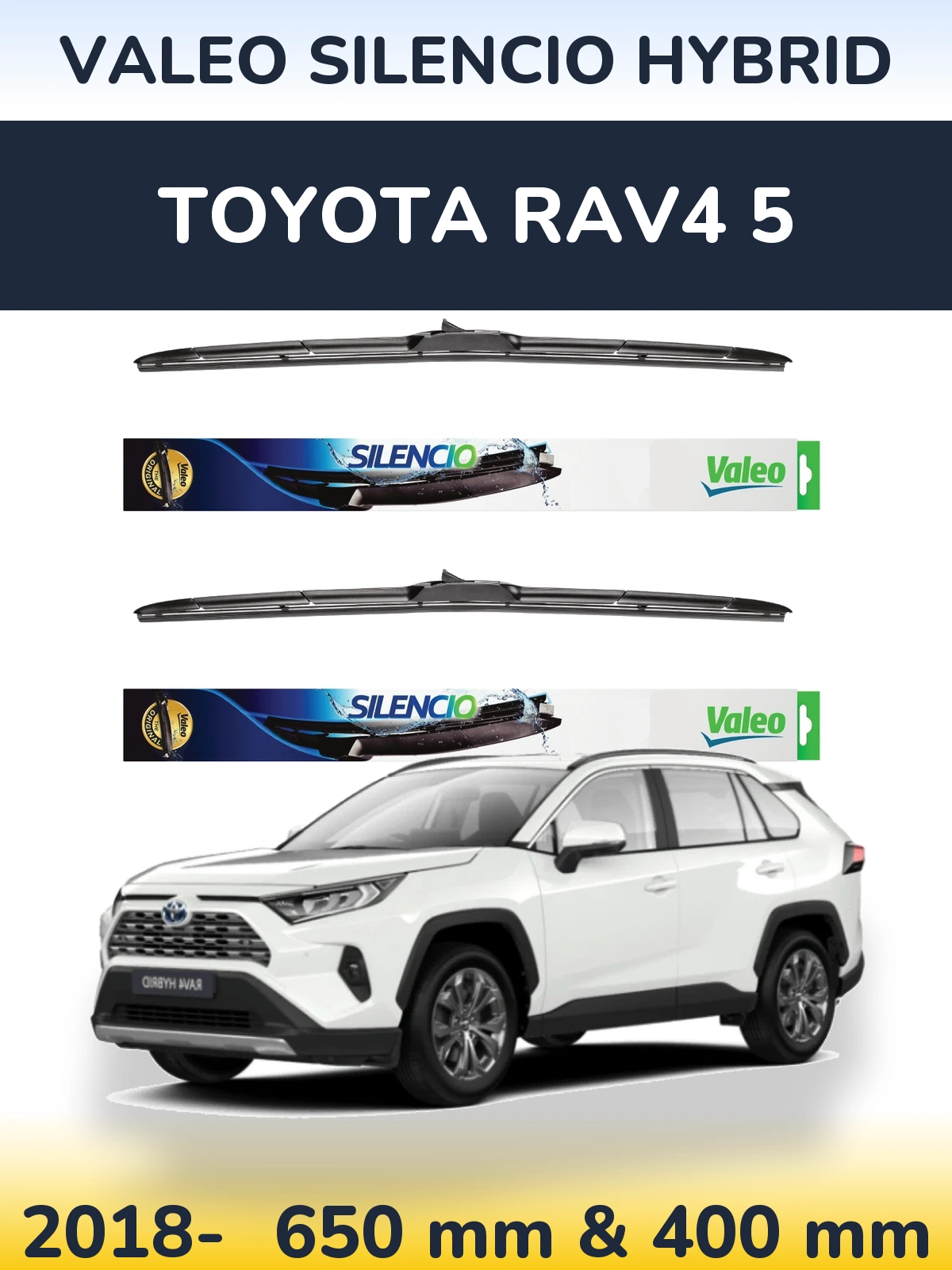 Sada předních stěračů Valeo Silencio Hybrid 650 a 400 mm pro Toyota RAV4 5 2018-2026