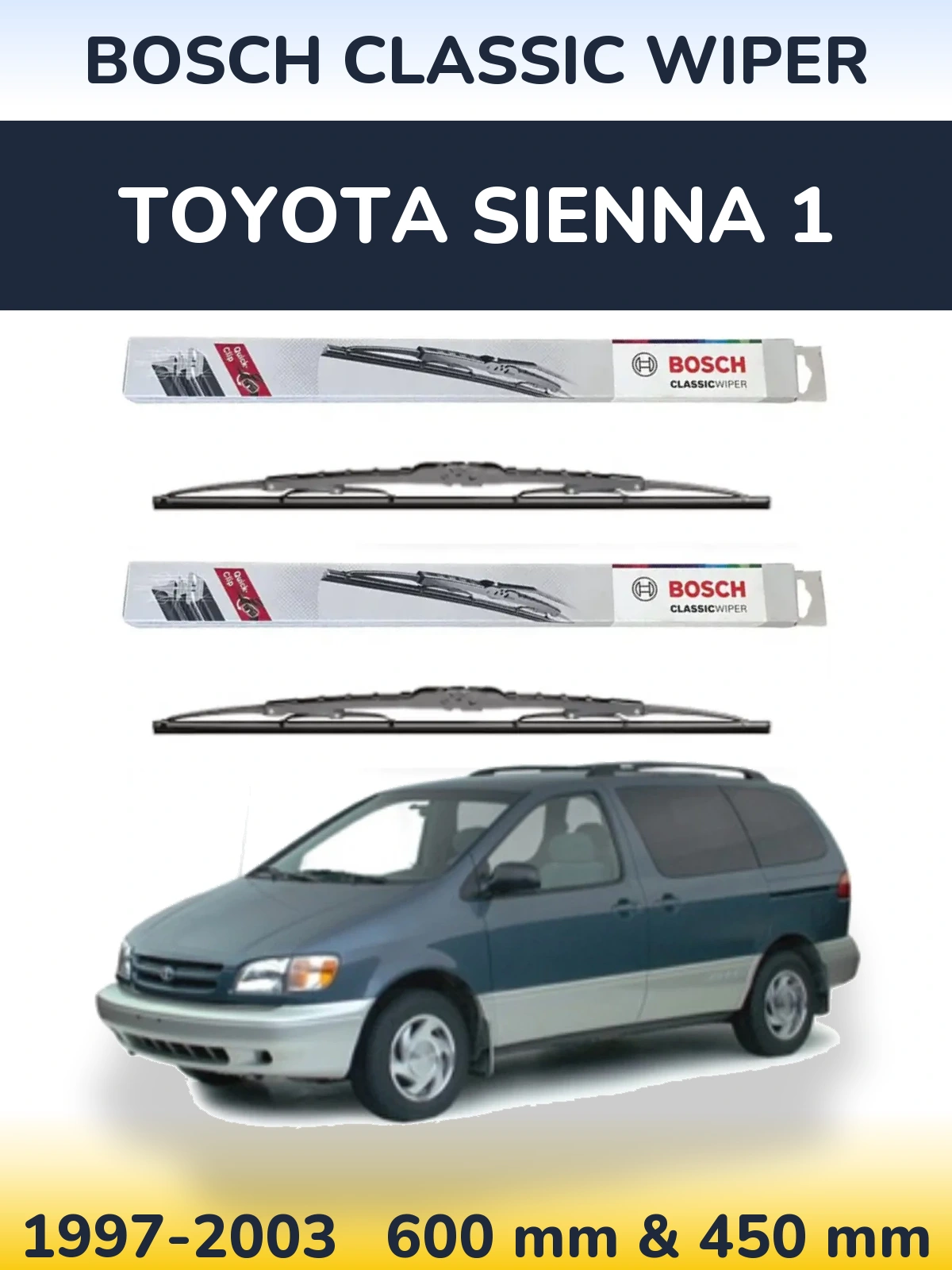 Sada předních stěračů BOSCH Classic Wiper 600 a 450 mm pro Toyota Sienna 1 1997-2003