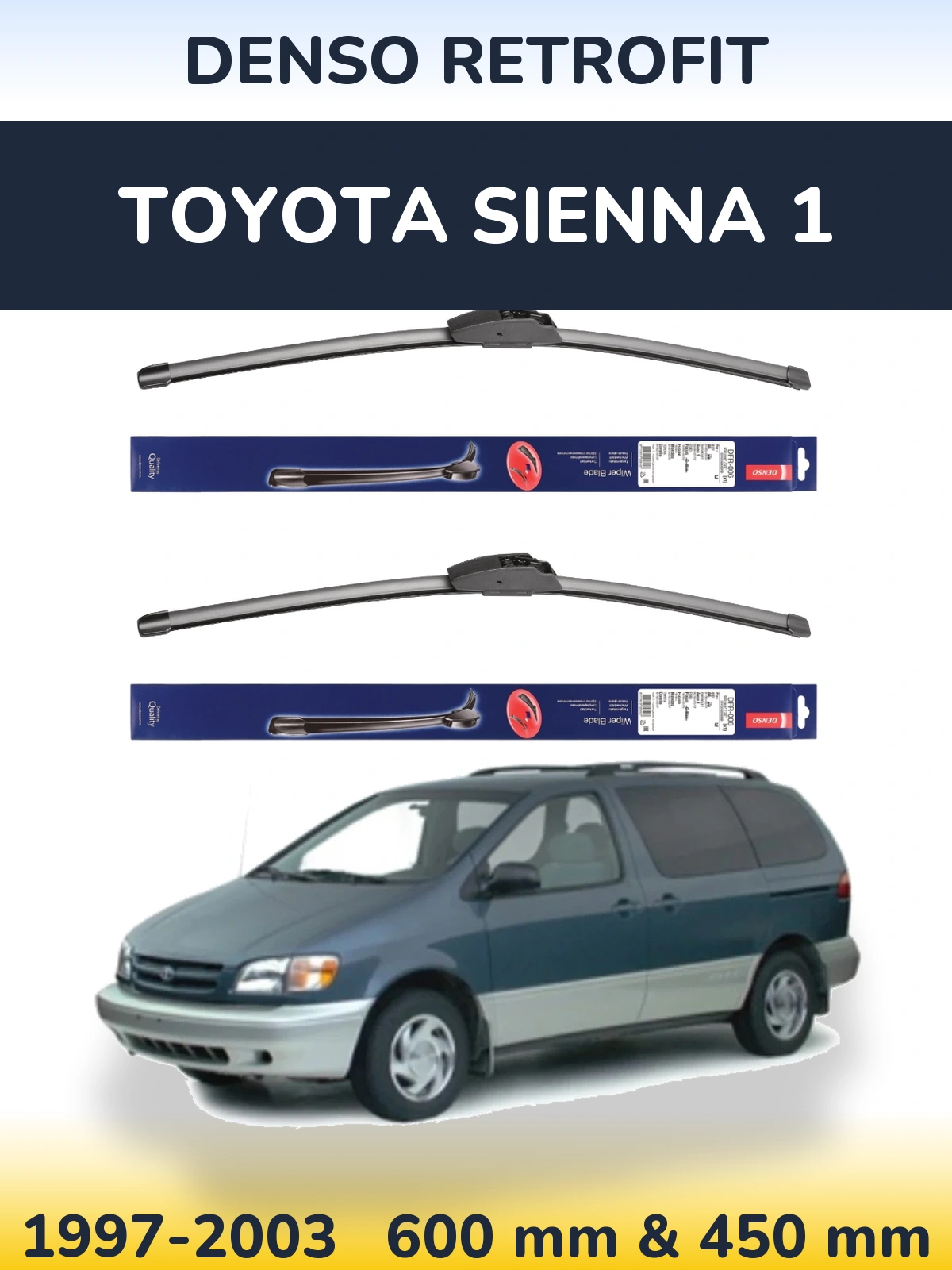 Sada předních stěračů Denso Retrofit 600 a 450 mm pro Toyota Sienna 1 1997-2003