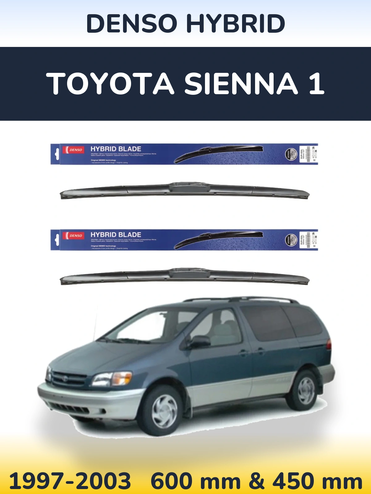 Sada předních stěračů Denso Hybrid 600 a 450 mm pro Toyota Sienna 1 1997-2003