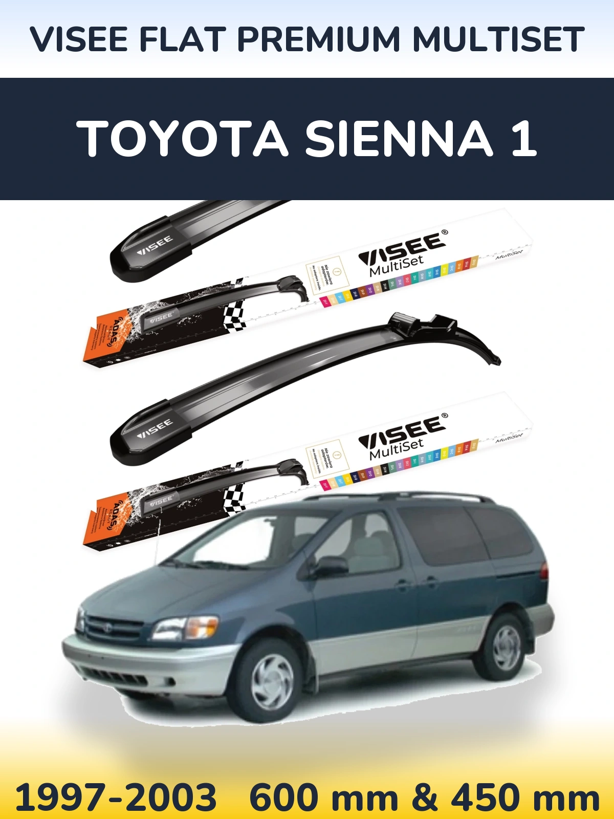 Sada předních stěračů VISEE FLAT PREMIUM MultiSet 600 a 450 mm pro Toyota Sienna 1 1997-2003