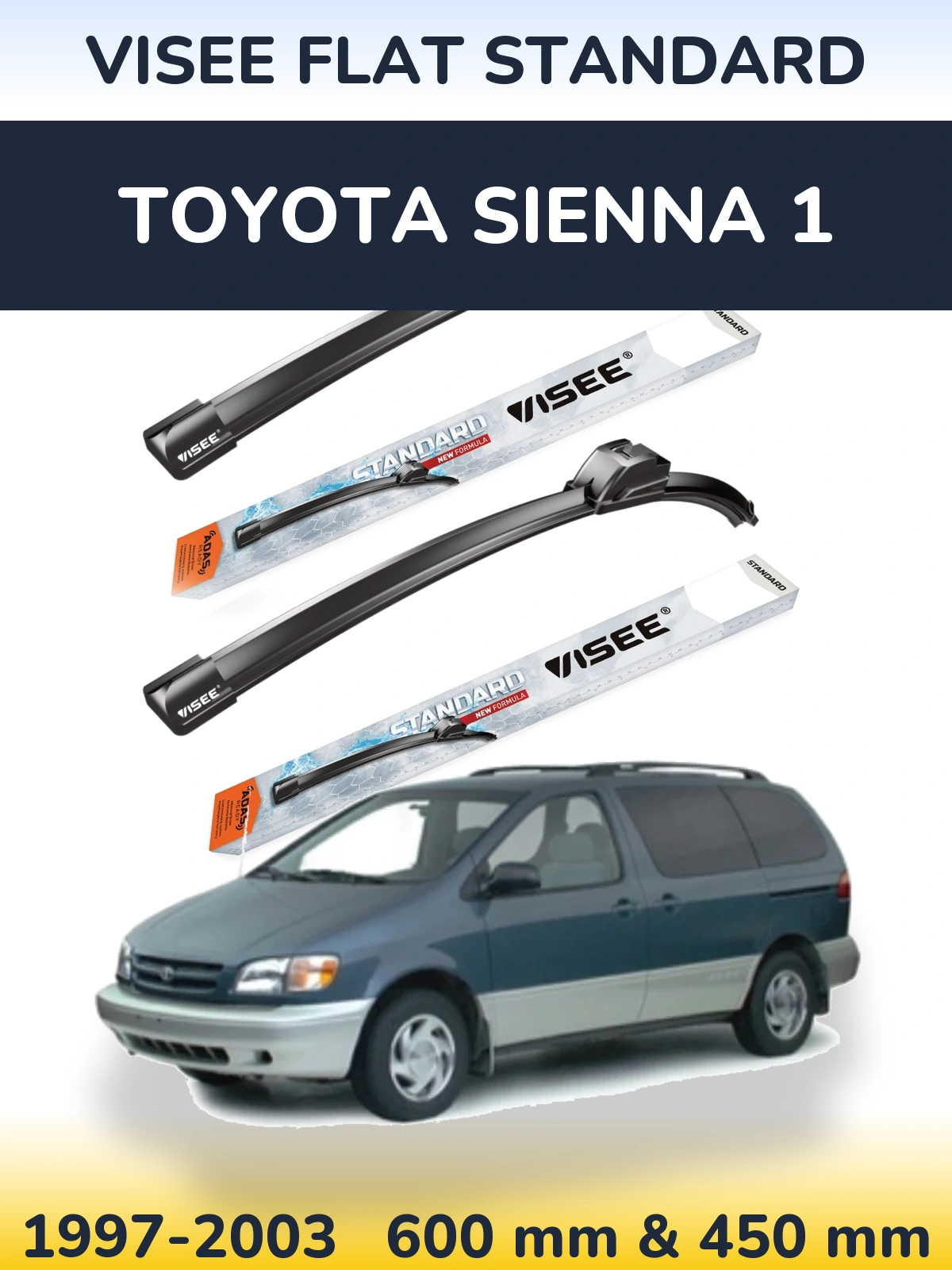 Sada předních stěračů VISEE FLAT STANDARD 600 a 450 mm pro Toyota Sienna 1 1997-2003