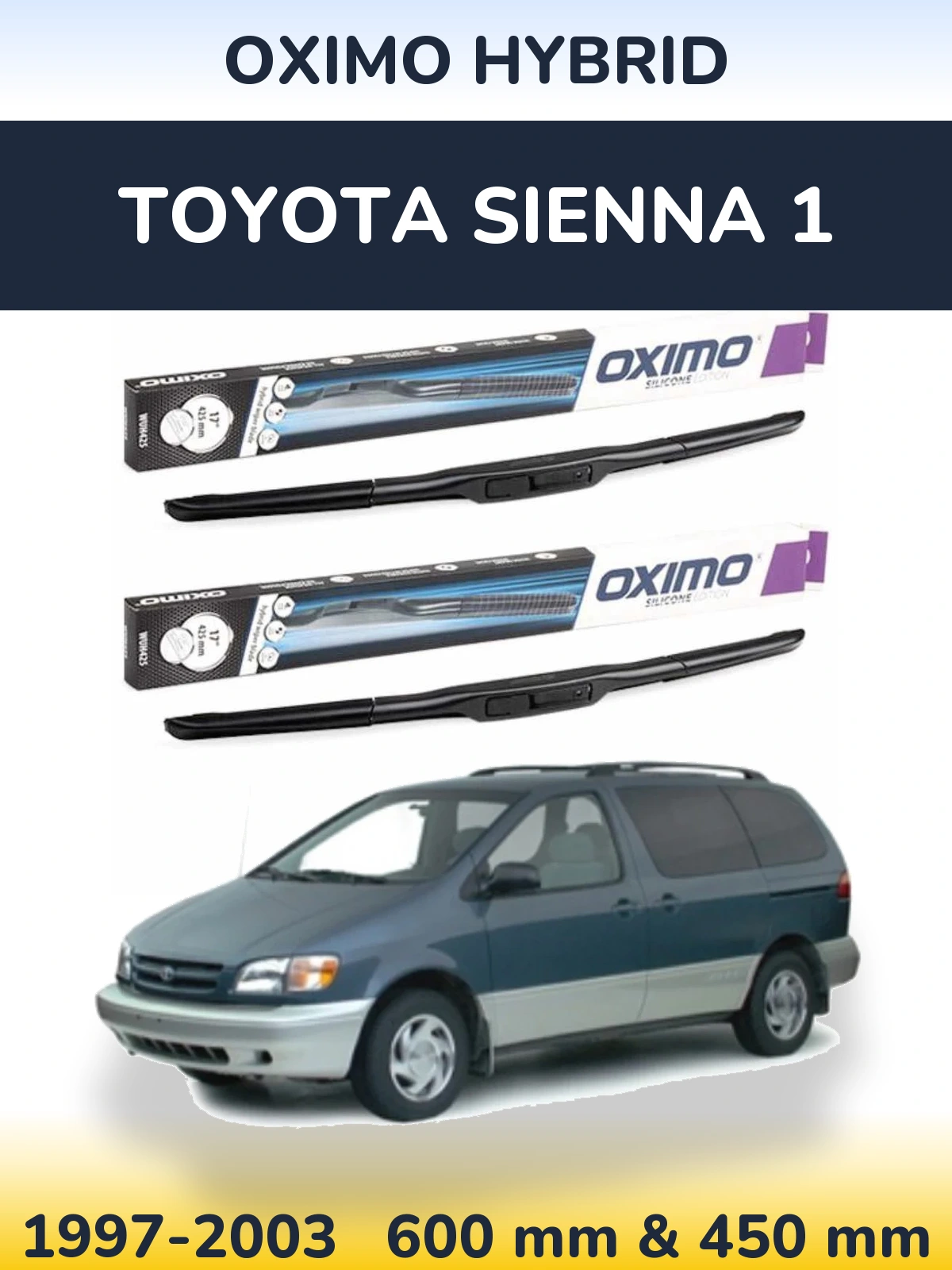 Sada předních stěračů Oximo Hybrid 600 a 450 mm pro Toyota Sienna 1 1997-2003