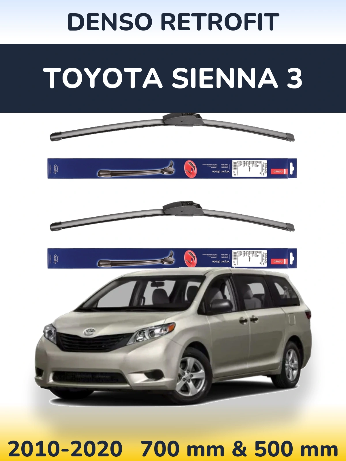 Sada předních stěračů Denso Retrofit 700 a 500 mm pro Toyota Sienna 3 2010-2020
