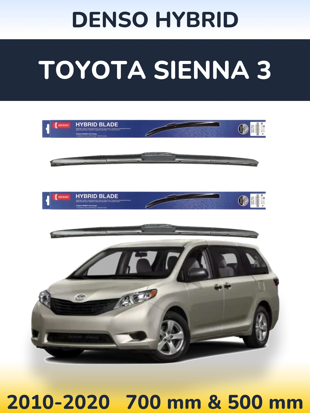 Sada předních stěračů Denso Hybrid 700 a 500 mm pro Toyota Sienna 3 2010-2020