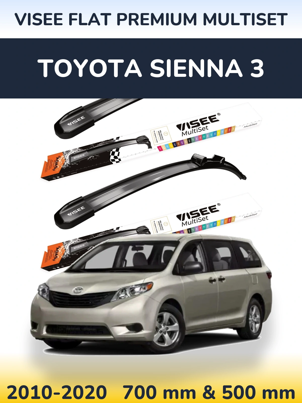 Sada předních stěračů VISEE FLAT PREMIUM MultiSet 700 a 500 mm pro Toyota Sienna 3 2010-2020
