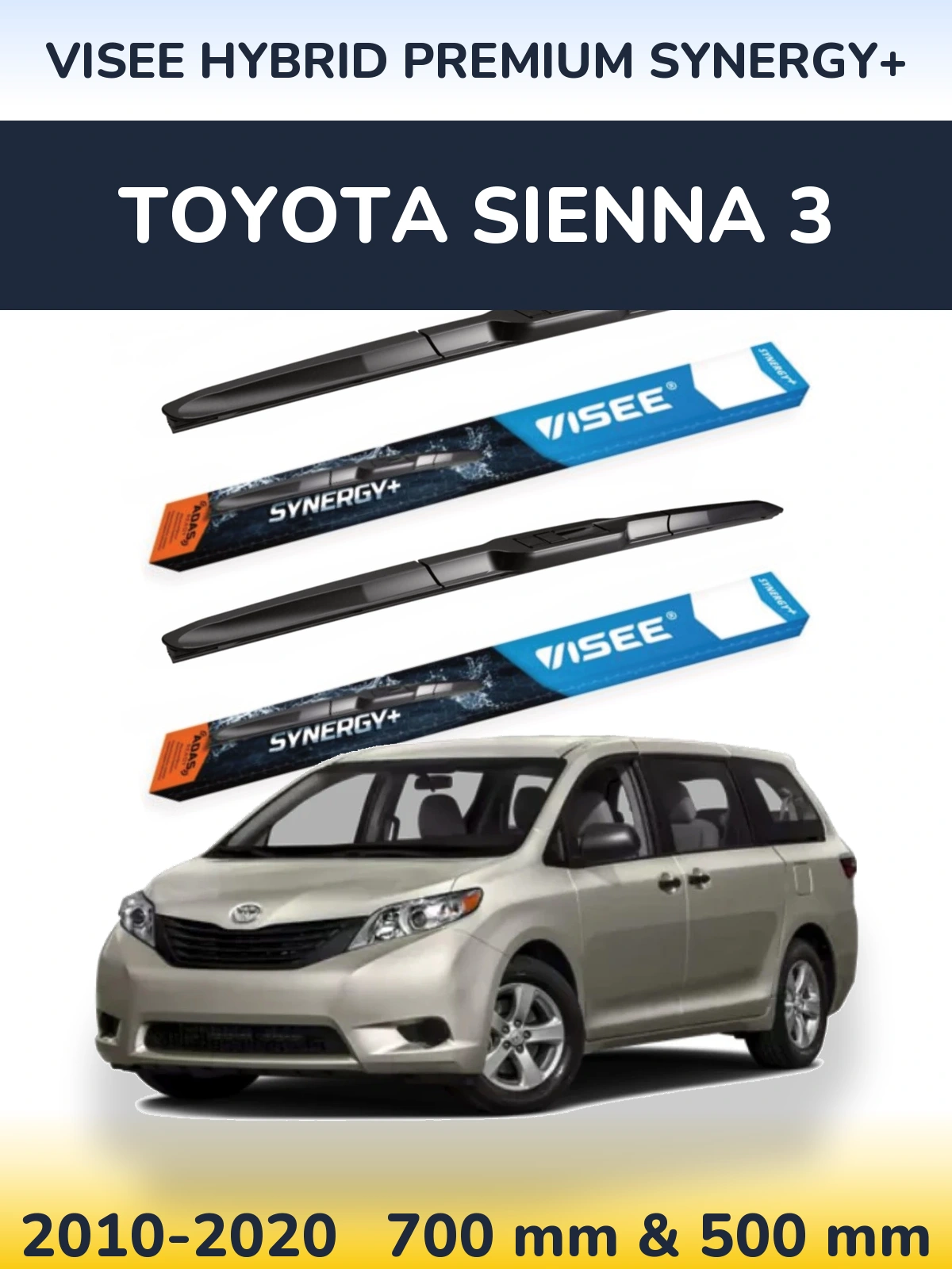 Sada předních stěračů VISEE HYBRID PREMIUM SYNERGY+ 700 a 500 mm pro Toyota Sienna 3 2010-2020