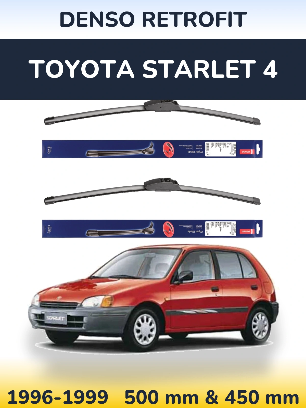 Sada předních stěračů Denso Retrofit 500 a 450 mm pro Toyota Starlet 4 1996-1999