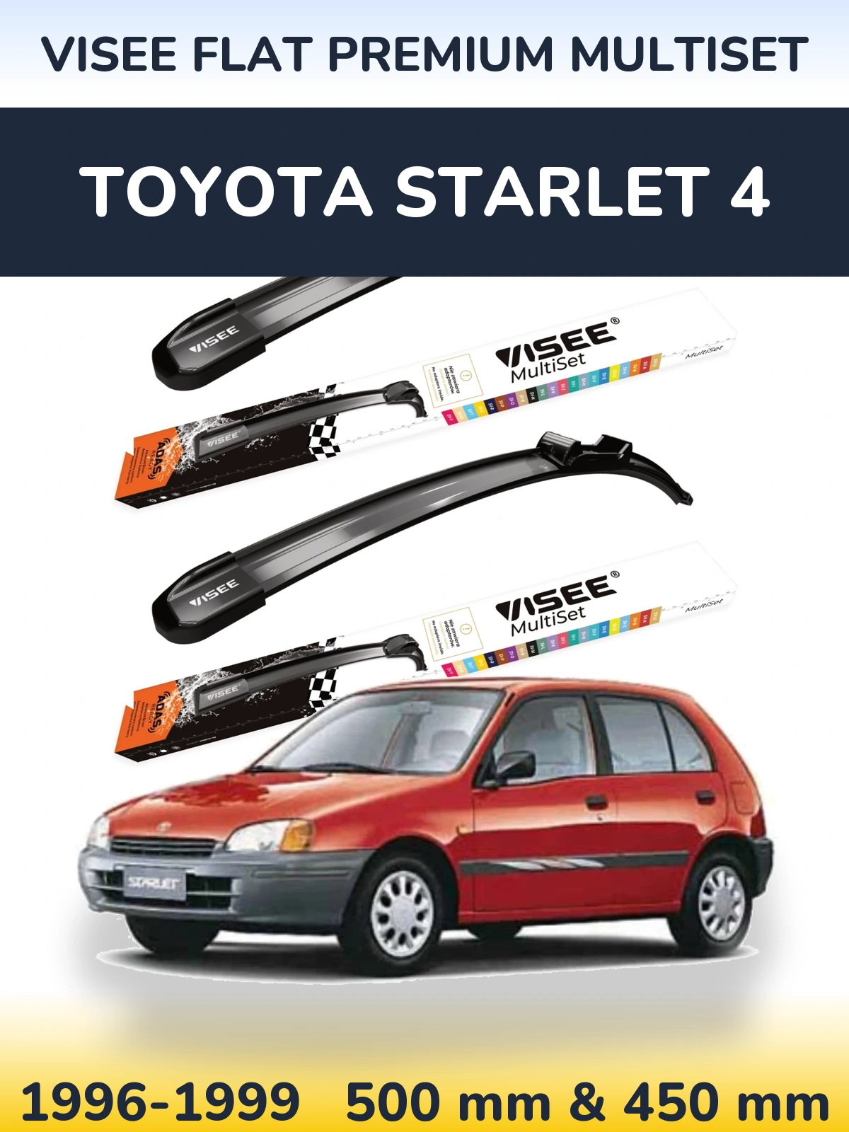 Sada předních stěračů VISEE FLAT PREMIUM MultiSet 500 a 450 mm pro Toyota Starlet 4 1996-1999