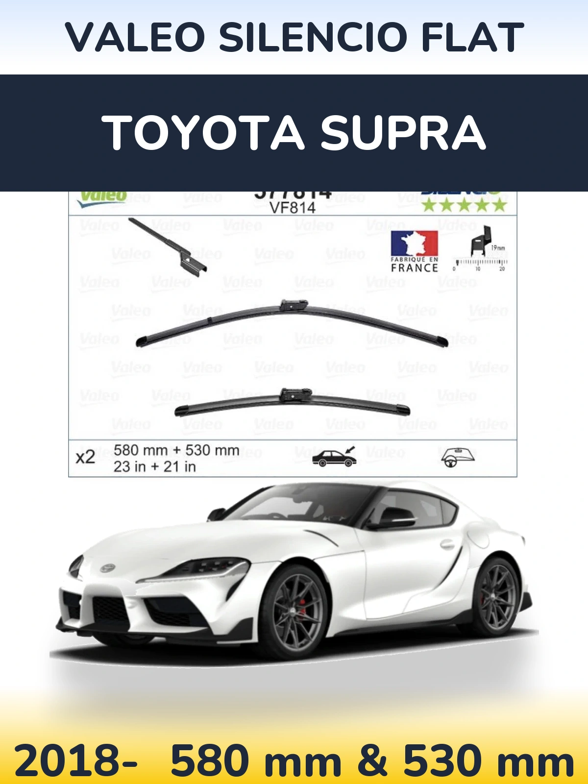 Sada předních stěračů Valeo Silencio Flat 580 a 530 mm pro Toyota Supra 2018-2026