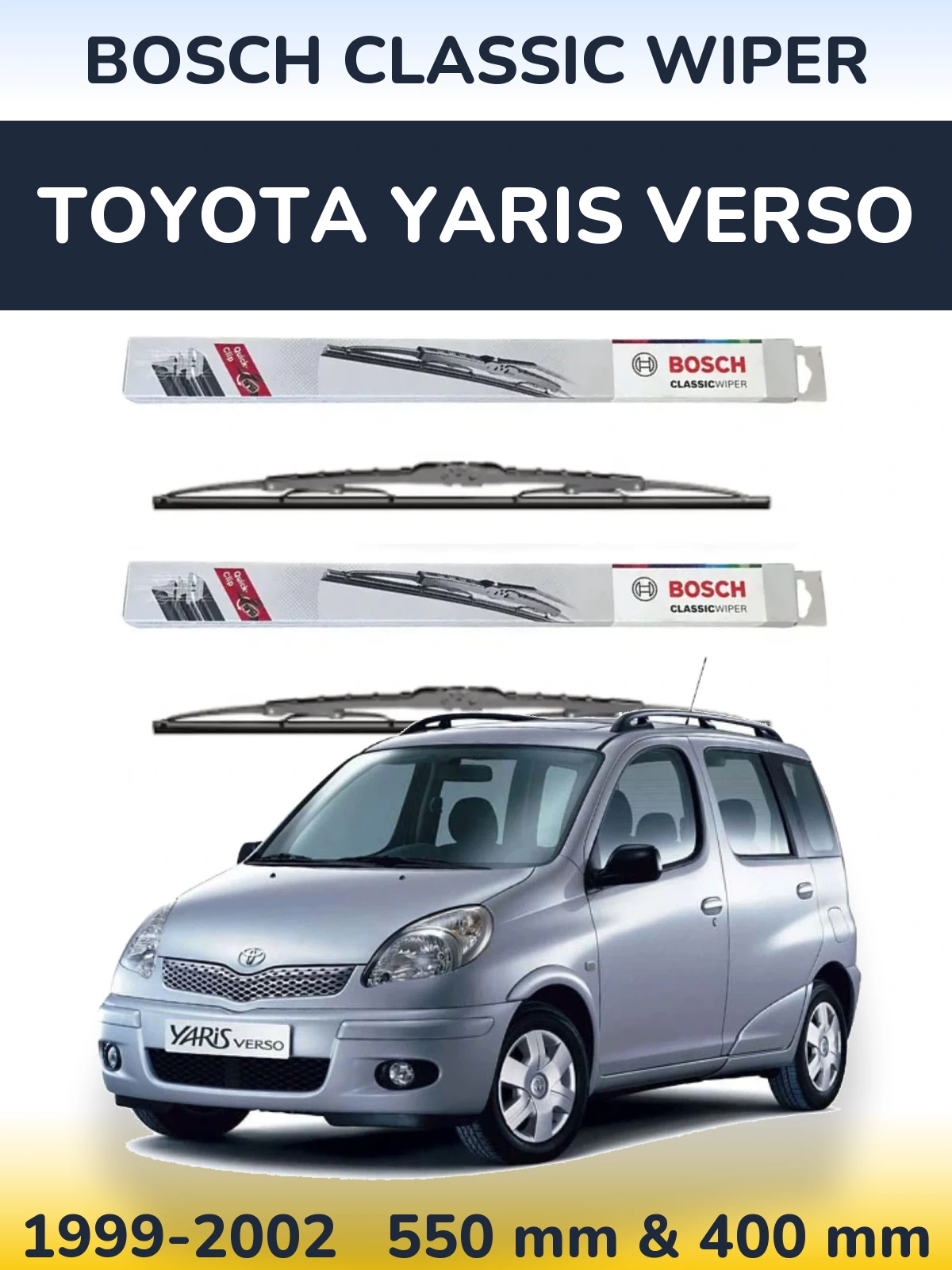 Sada předních stěračů BOSCH Classic Wiper 550 a 400 mm pro Toyota Yaris Verso 1999-2002