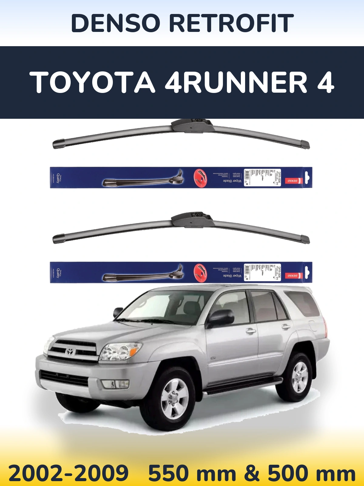 Sada předních stěračů Denso Retrofit 550 a 500 mm pro Toyota 4Runner 4 2002-2009
