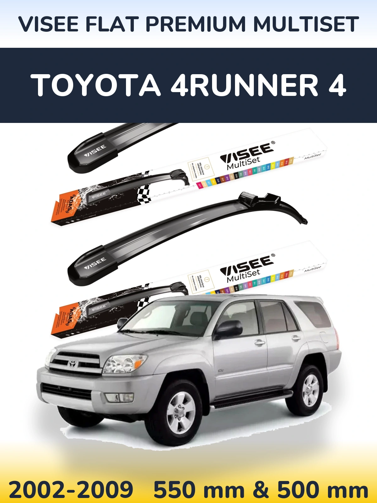 Sada předních stěračů VISEE FLAT PREMIUM MultiSet 550 a 500 mm pro Toyota 4Runner 4 2002-2009