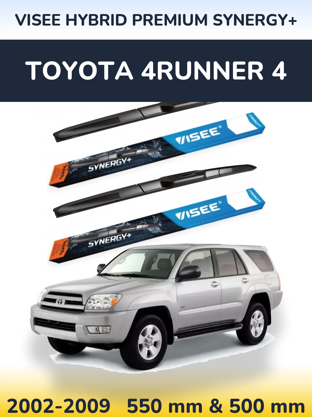 Sada předních stěračů VISEE HYBRID PREMIUM SYNERGY+ 550 a 500 mm pro Toyota 4Runner 4 2002-2009