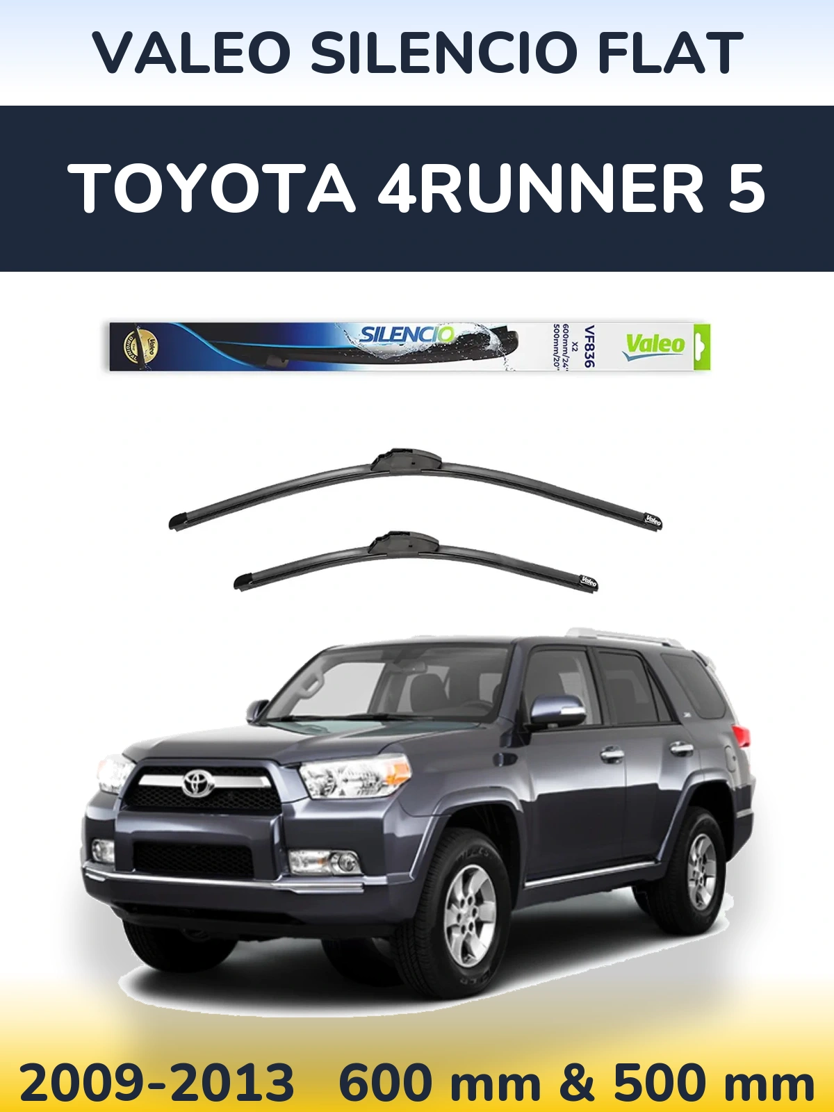 Sada předních stěračů Valeo Silencio Flat 600 a 500 mm pro Toyota 4Runner 5 2009-2013