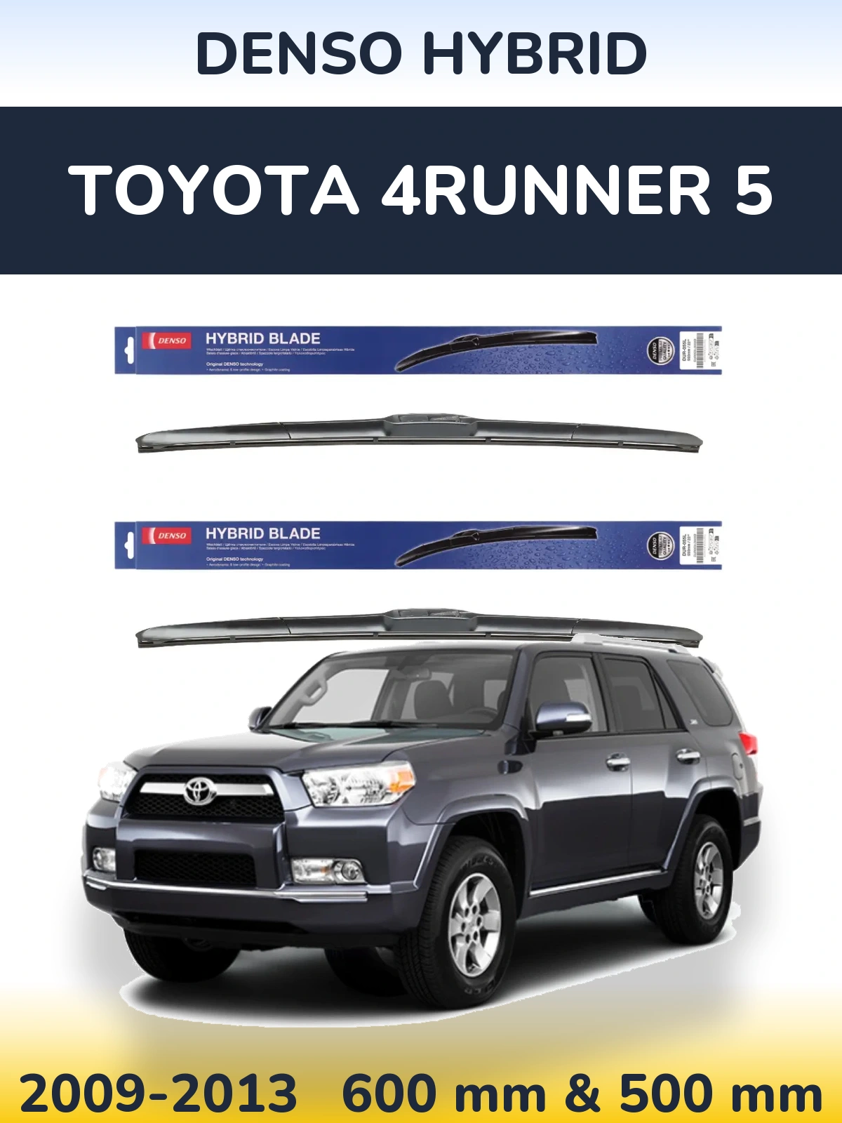 Sada předních stěračů Denso Hybrid 600 a 500 mm pro Toyota 4Runner 5 2009-2013
