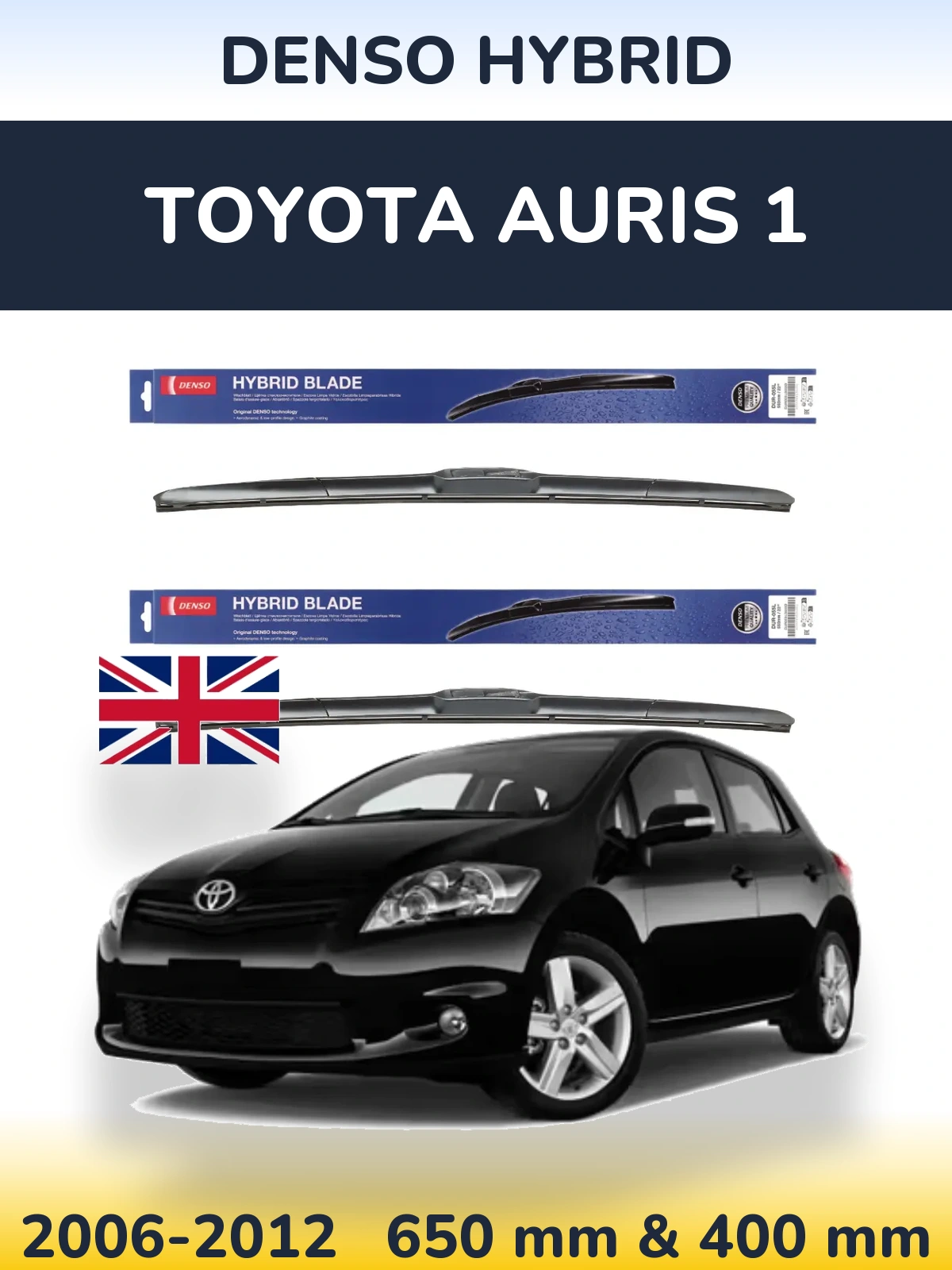 Sada předních stěračů Denso Hybrid 650 a 400 mm pro Toyota Auris 1 2006-2012
