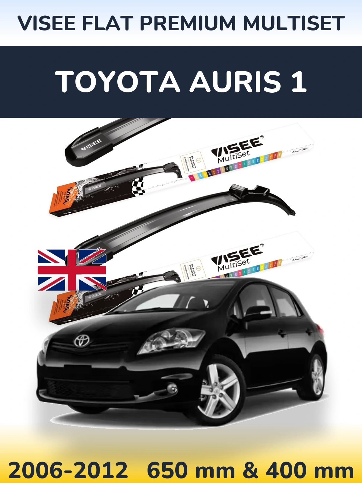 Sada předních stěračů VISEE FLAT PREMIUM MultiSet 650 a 400 mm pro Toyota Auris 1 2006-2012