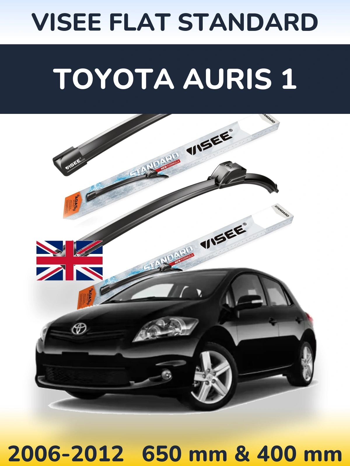 Sada předních stěračů VISEE FLAT STANDARD 650 a 400 mm pro Toyota Auris 1 2006-2012