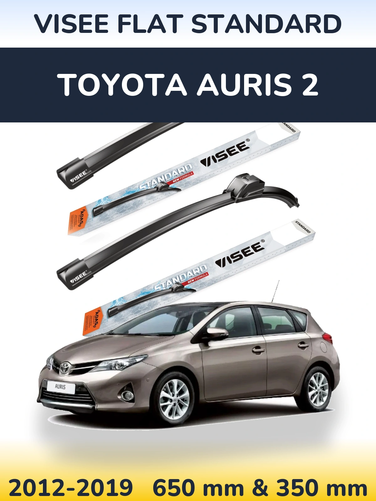 Sada předních stěračů VISEE FLAT STANDARD 650 a 350 mm pro Toyota Auris 2 2012-2019