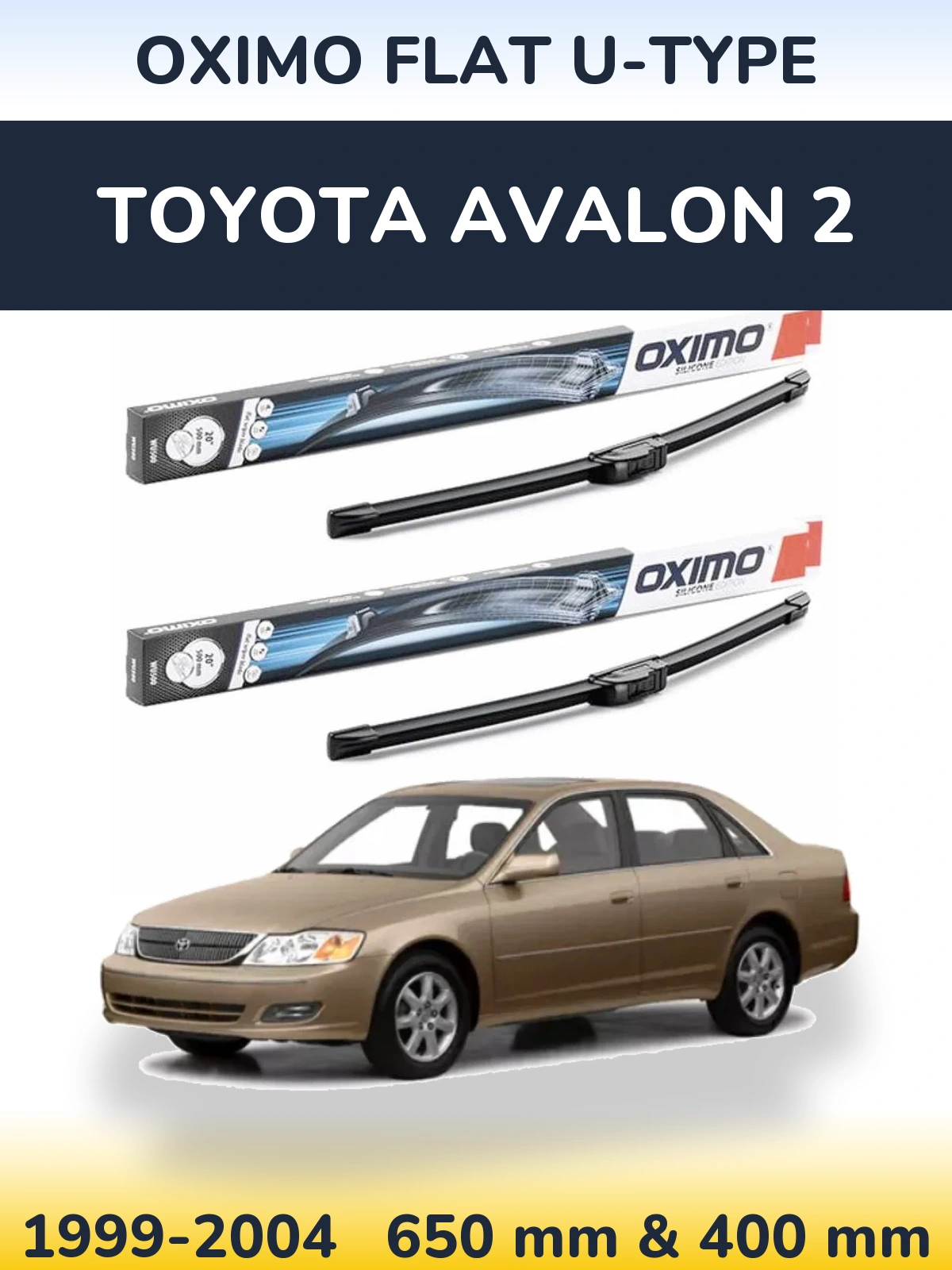 Sada předních stěračů Oximo Flat U-type 650 a 400 mm pro Toyota Avalon 2 1999-2004