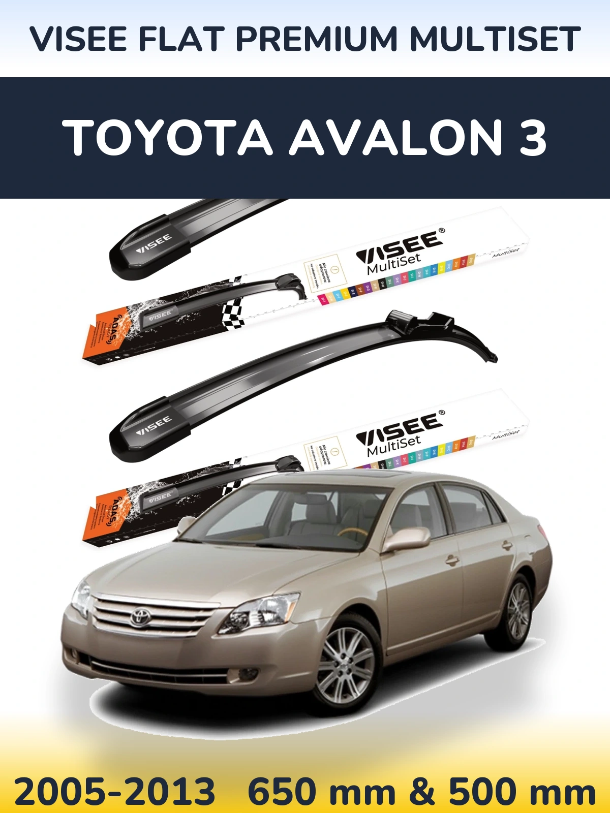 Sada předních stěračů VISEE FLAT PREMIUM MultiSet 650 a 500 mm pro Toyota Avalon 3 2005-2013