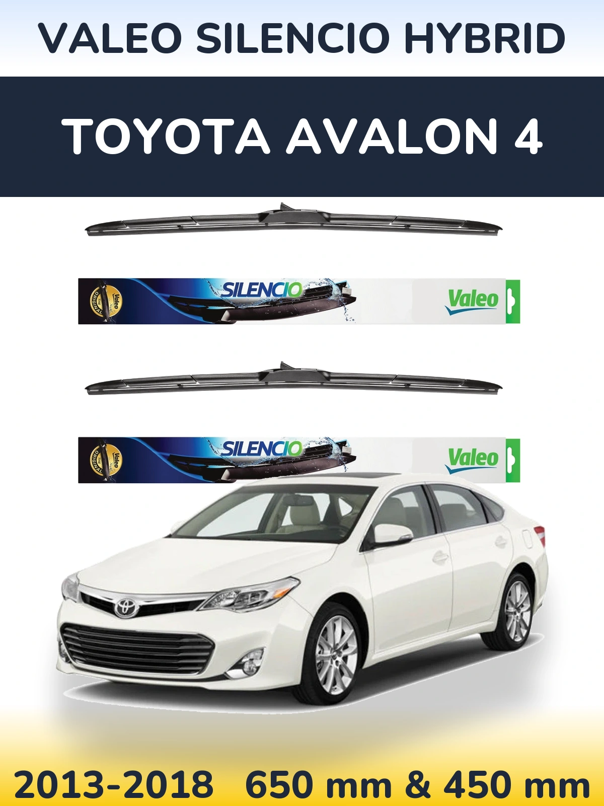 Sada předních stěračů Valeo Silencio Hybrid 650 a 450 mm pro Toyota Avalon 4 2013-2018