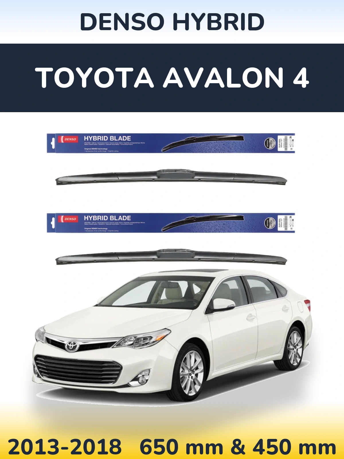 Sada předních stěračů Denso Hybrid 650 a 450 mm pro Toyota Avalon 4 2013-2018