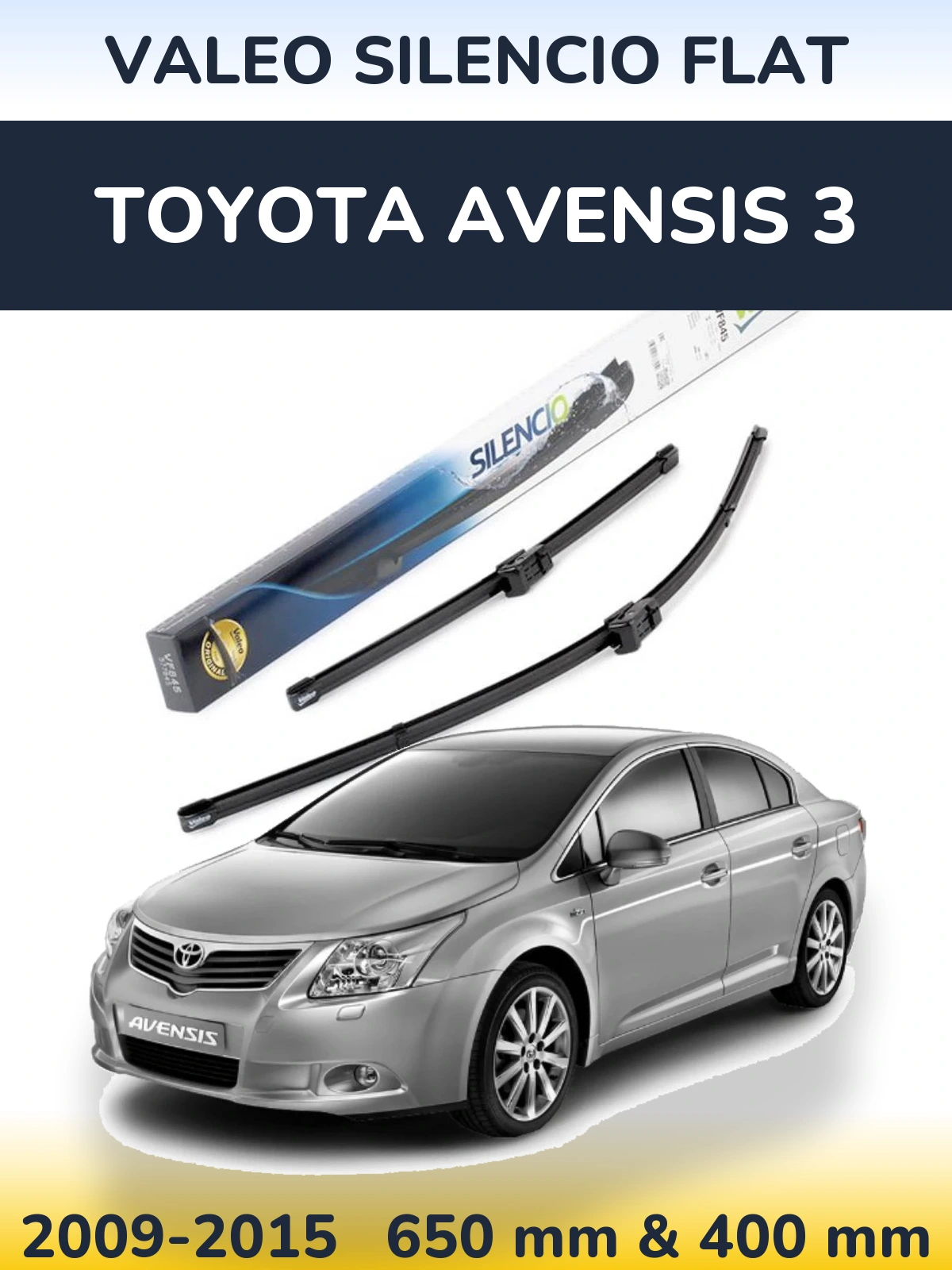 Sada předních stěračů Valeo Silencio Flat 650 a 400 mm pro Toyota Avensis 3 2009-2015