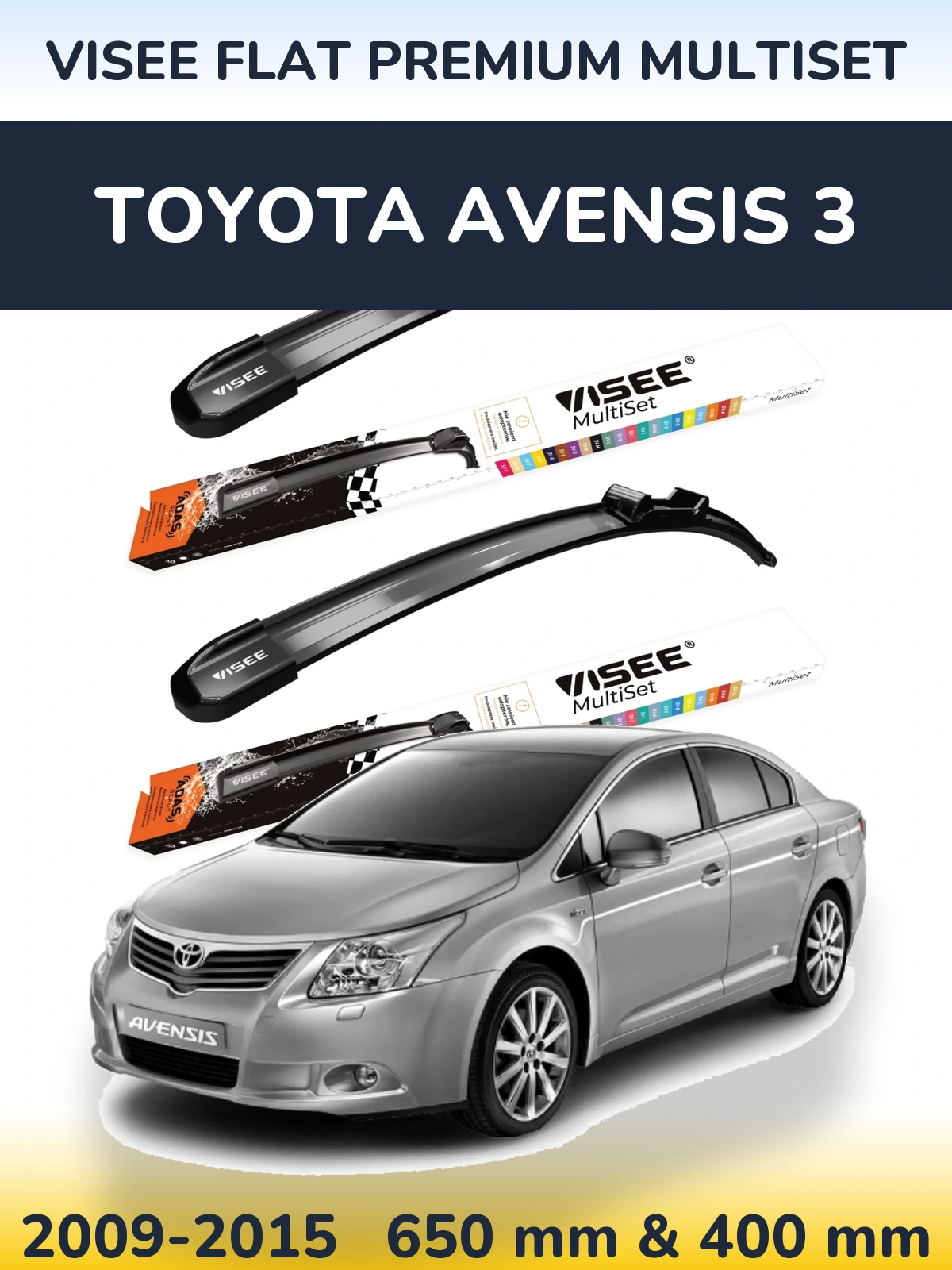 Sada předních stěračů VISEE FLAT PREMIUM MultiSet 650 a 400 mm pro Toyota Avensis 3 2009-2015