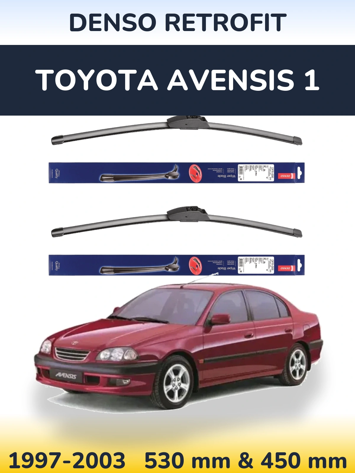 Sada předních stěračů Denso Retrofit 530 a 450 mm pro Toyota Avensis 1 1997-2003