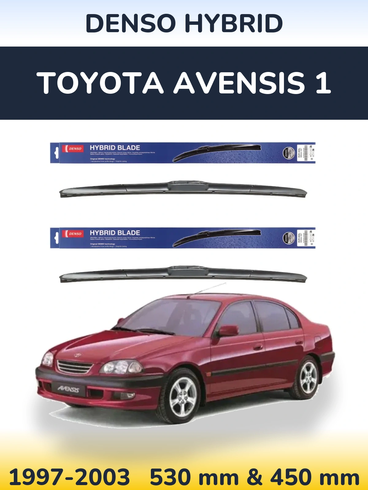 Sada předních stěračů Denso Hybrid 530 a 450 mm pro Toyota Avensis 1 1997-2003